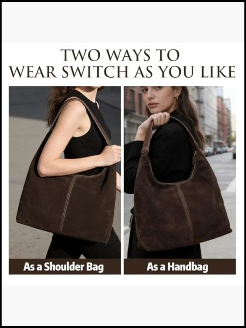 Faux Suede Slouchy Hobo Shoulder Bag Large Crescent Purse Work Travel